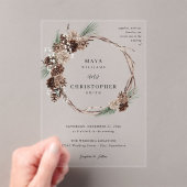 Invitations En Acrylique Hiver Blanc Floral & Pine Mariage Wreath (In situ (ordinateur de poche))