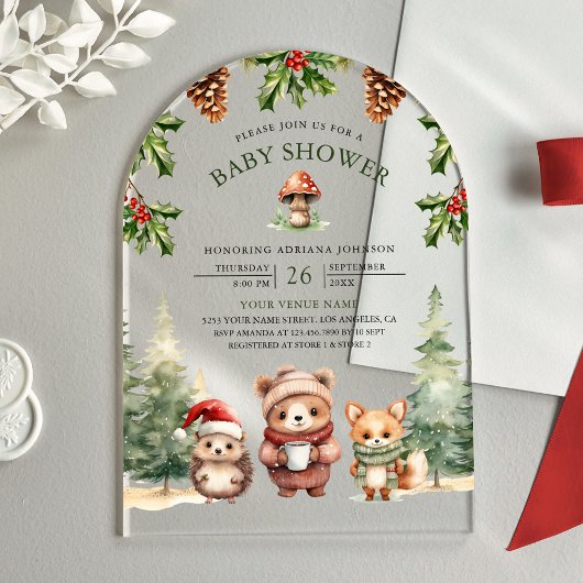 Invitations En Acrylique Hiver Bois Animaux Baby shower Arche de Noël