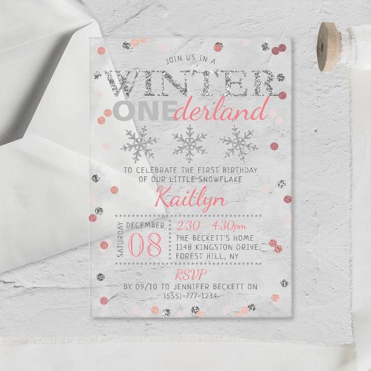Invitations En Acrylique Hiver ONE derland 1er anniversaire