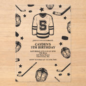 Invitations En Acrylique Hockey noir et blanc 5e anniversaire (Recto)