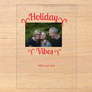 Invitations En Acrylique Holiday Vibes rouge nom de famille photo bonbon Ch