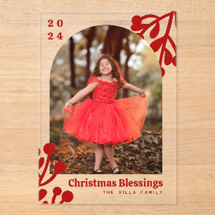 Invitations En Acrylique Holly Berries Arch Photo Rouge Noël