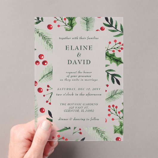 Invitations En Acrylique Holly Berries Noël Mariage d'hiver (In situ (ordinateur de poche))