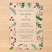 Invitations En Acrylique Holly Berries Noël Mariage d'hiver (Recto)