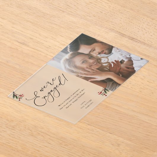 Invitations En Acrylique Holly Berry Nous sommes engagés 1 Fête Photo (Poser)