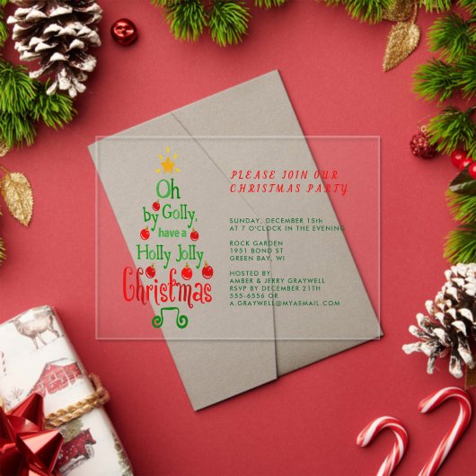 Invitations En Acrylique Holly Jolly Typographie de Noël Chanson classique (Insitu (vacances))