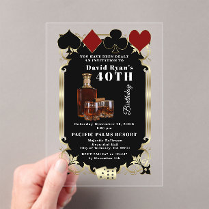 Invitations En Acrylique Homme au Whisky Et Cigare Casino Fête d'anniversai