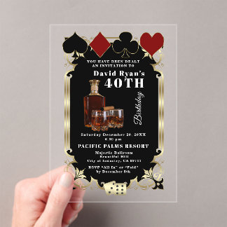 Invitations En Acrylique Homme au Whisky Et Cigare Casino Fête d'anniversai