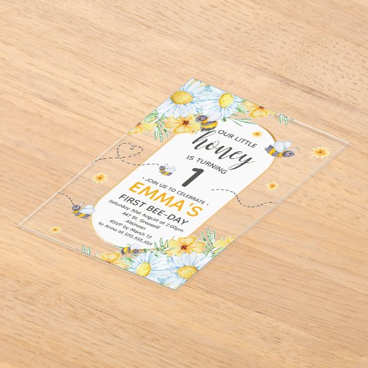 Invitations En Acrylique Honey Bee 1ère fête d'anniversaire (Poser)