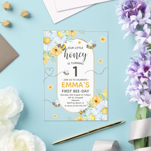 Invitations En Acrylique Honey Bee 1ère fête d'anniversaire (Insitu (Mariage))