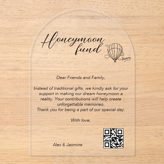 Invitations En Acrylique Honeymoon Wish Qr Code Voyage Fonds Demander un ca (Recto)