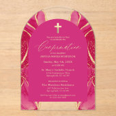 Invitations En Acrylique Hot rose Or Agate Confirmation moderne (Recto)