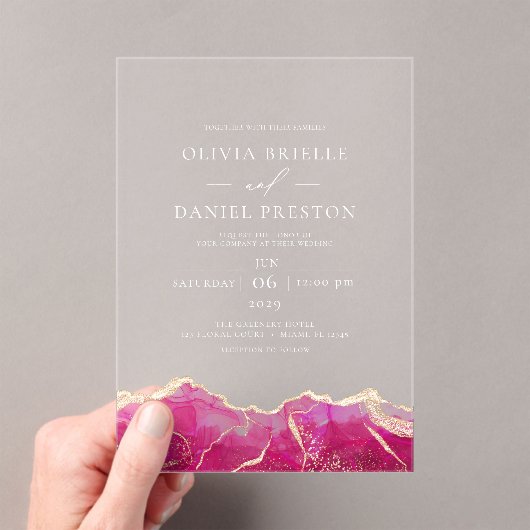 Invitations En Acrylique Hot Rose Or Agate Élégant Mariage moderne (In situ (ordinateur de poche))