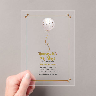 Invitations En Acrylique Hourra C'est Mon Jour Confettis Ballons Fête d'Ann