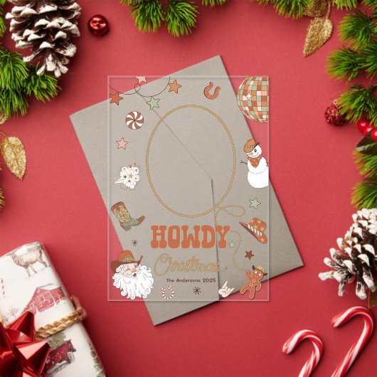 Invitations En Acrylique Howdy Retro Western Family Photo Carte de Noël (Insitu (vacances))