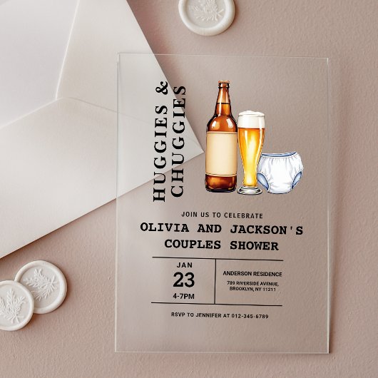 Invitations En Acrylique Huggies et Baby shower de couples de chouggies