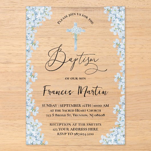 Invitations En Acrylique Hydrangea Baptême (Recto)