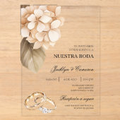 Invitations En Acrylique Hydrangea rustique avec alliance Mariage Espagnol (Recto)