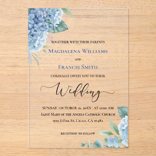 Invitations En Acrylique Hydrangea watercolor | wedding (Recto)