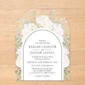 Invitations En Acrylique Iivoire Et Sage Élégant Arc Mariage Floral (Recto)
