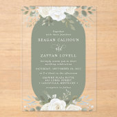 Invitations En Acrylique Iivoire Et Sage Élégant Mariage Floral (Recto)