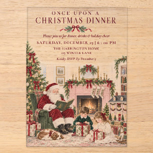 Invitations En Acrylique Il était une fois un dîner de Noël Vintage Père No