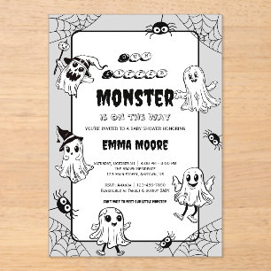 Invitations En Acrylique Illustration de Baby Shower de Petit Monstre Migno