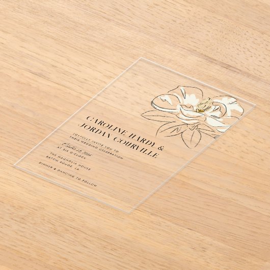 Invitations En Acrylique Illustration de Magnolia blanc Mariage minimal mod (Poser)