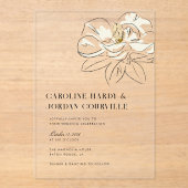 Invitations En Acrylique Illustration de Magnolia blanc Mariage minimal mod (Recto)