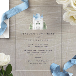 Invitations En Acrylique Illustration de mariage de château à l'aquarelle r