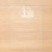 Invitations En Acrylique Illustration de navire nautique élégant Mariage bl (Recto)