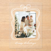 Invitations En Acrylique Illustration White Bow Photo Happy Holidays (Recto)
