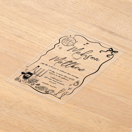 Invitations En Acrylique Illustrations dessinées à la main Doodles Wedding (Poser)