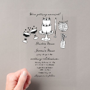 Invitations En Acrylique Illustrations main levée noires gribouillages mari