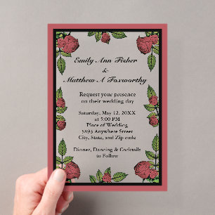Invitations En Acrylique Image de cadre de roses rouges avec mariage de nua