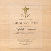 Invitations En Acrylique Infirmière RN Gold Caduceus Graduation Party (Recto)