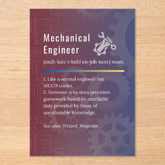 Invitations En Acrylique Ingénieur mécanique Drôle Définition (Recto)