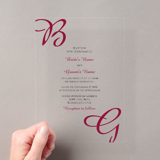 Invitations En Acrylique Initiales bordeaux automne mariage (In situ (ordinateur de poche))