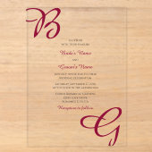 Invitations En Acrylique Initiales bordeaux automne mariage (Recto)