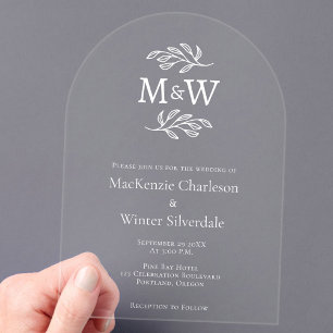 Invitations En Acrylique Initiales de monogramme de couple minimalistes pou