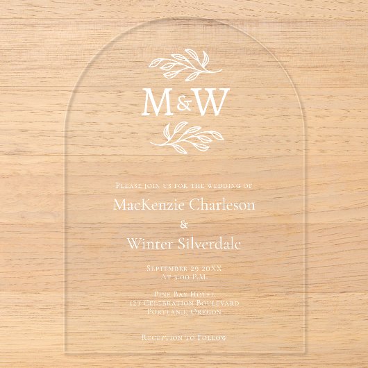 Invitations En Acrylique Initiales de monogramme de couple minimalistes pou (Recto)