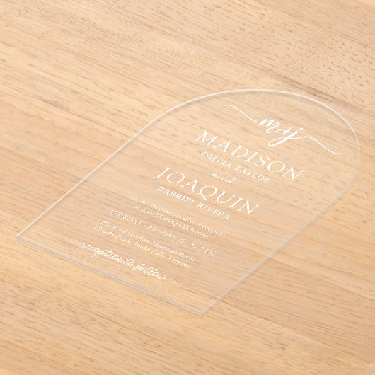Invitations En Acrylique Initiales de script stylées simples Mariage Arché (Poser)