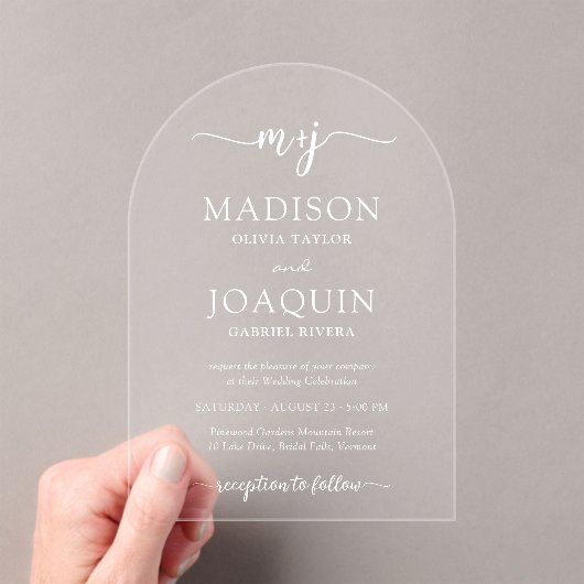 Invitations En Acrylique Initiales de script stylées simples Mariage Arché (In situ (ordinateur de poche))