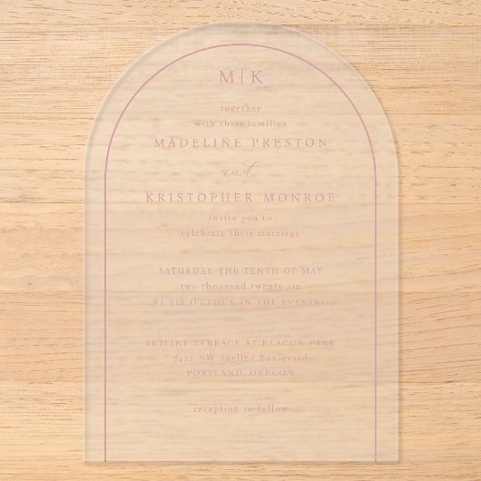 Invitations En Acrylique Initiales Noir Élégant Rose (Recto)