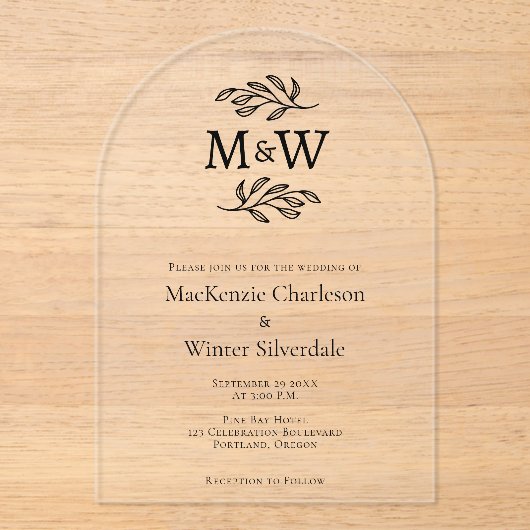 Invitations En Acrylique Initiales simples de deux monogrammes Mariage mini (Recto)