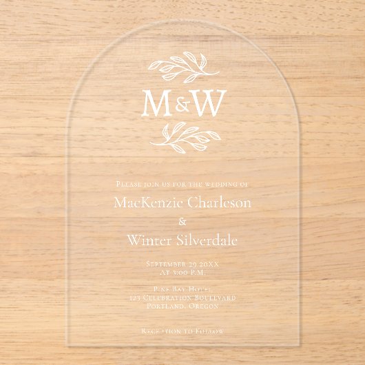 Invitations En Acrylique Initiales simples de deux monogrammes Mariage mini (Recto)