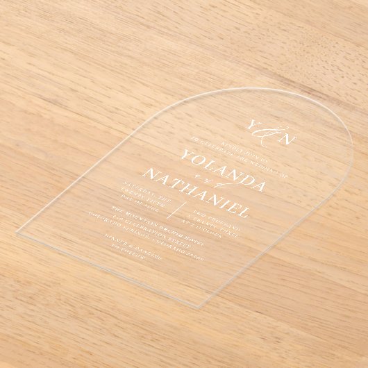 Invitations En Acrylique Initiales simples Élégant Mariage d'arc de calligr (Poser)