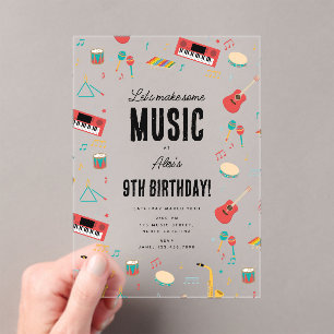 Invitations En Acrylique Instruments de musique Musique Thème Anniversaire