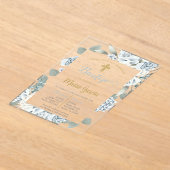 Invitations En Acrylique Invitación de bautismo floral azul en español (Poser)