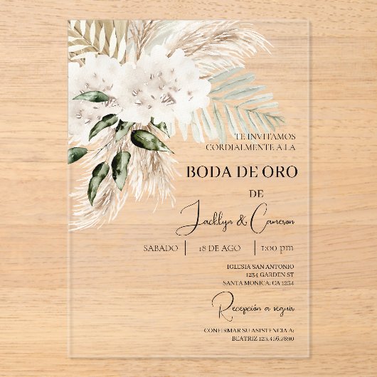 Invitations En Acrylique Invitación de boda de oro (Recto)